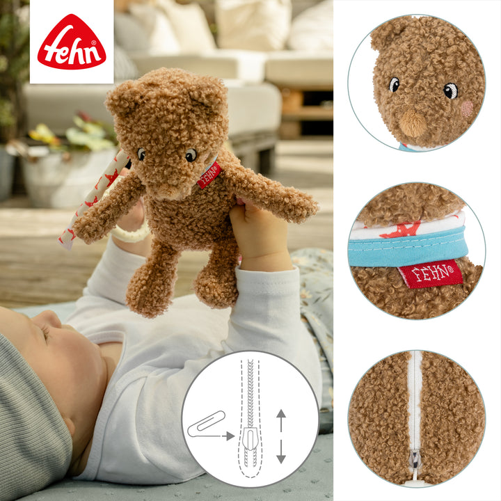 Detailansicht der Baby Spieluhr Bär mit Reißverschluss
