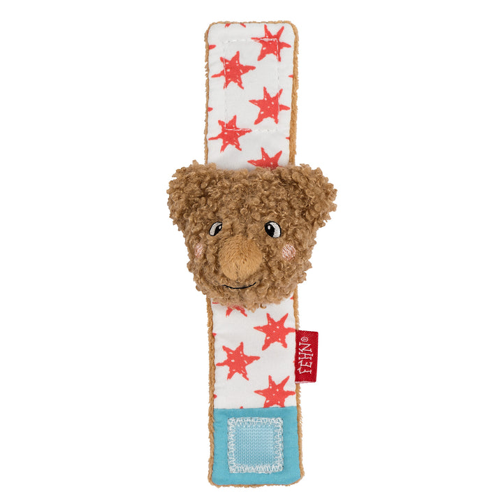 Baby Rasselarmband Bär aus weichem Curly-Stoff