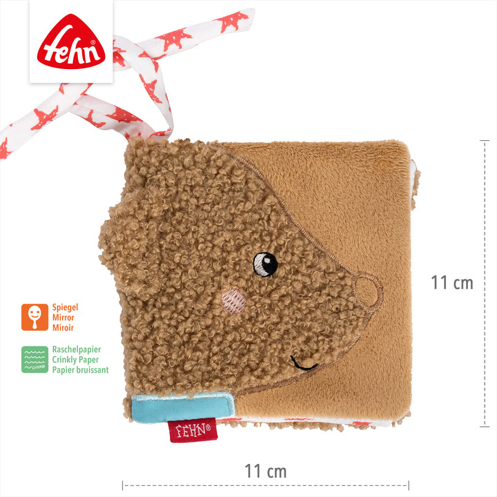 Baby Stoffbuch Bär mit Spiegel und Raschelpapier, 11 x 11 cm