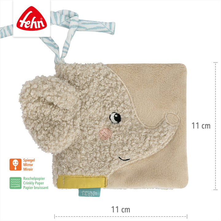 Baby Stoffbuch Elefant mit Spiegel und Raschelpapier, 11 x 11 cm