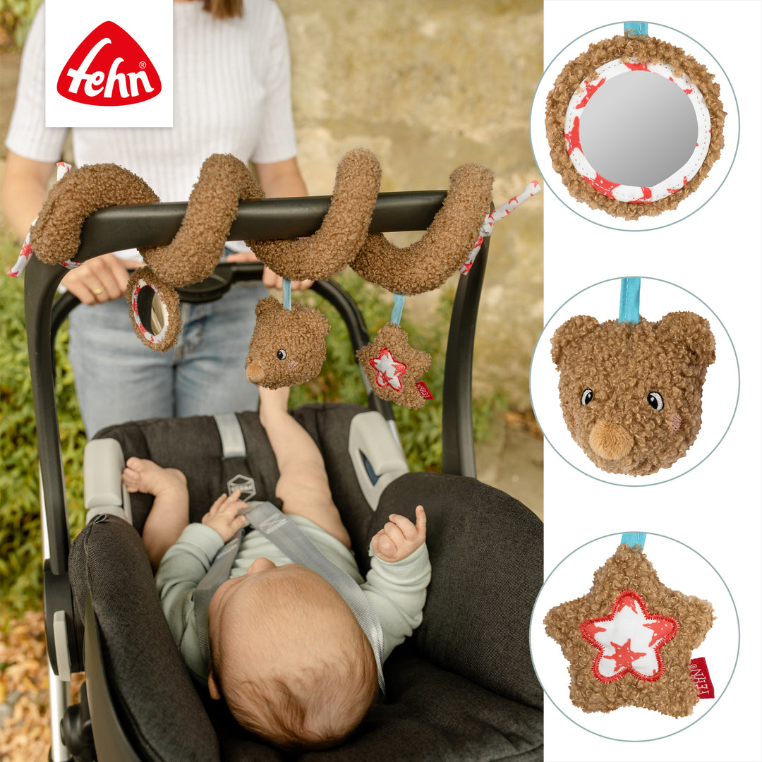 Detailansicht der Baby Activity-Spirale Bär mit Spiegel, Rassel und Raschelpapier