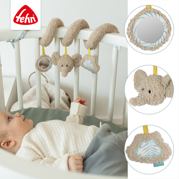 Detailansicht der Baby Activity-Spirale Elefant mit Spiegel, Rassel und Raschelpapier
