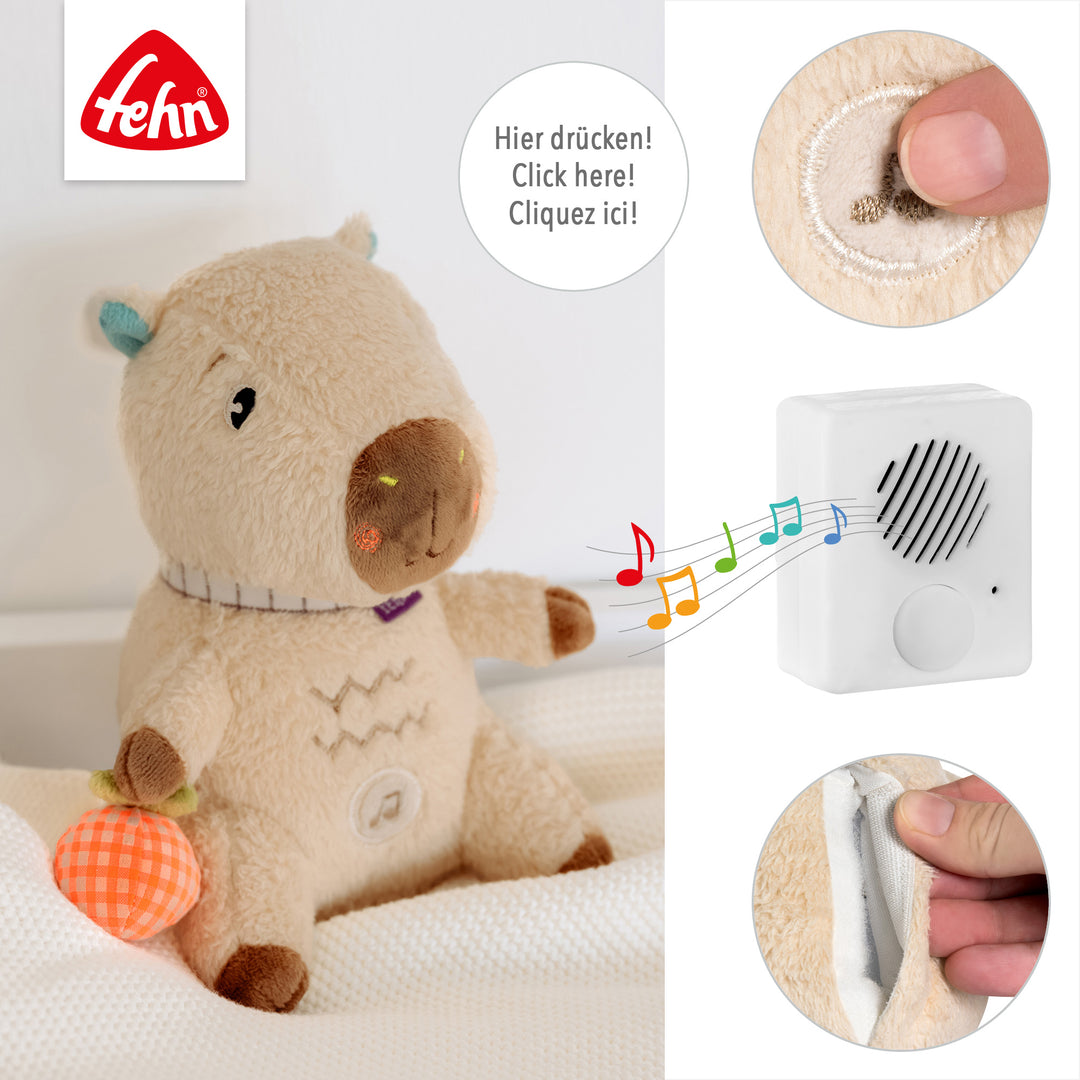Details der Baby Einschlafhilfe Capybara mit Soundmodul &amp; einfacher Bedienung