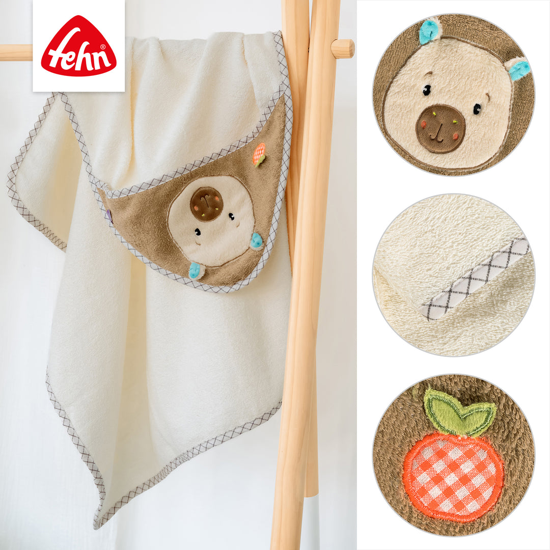Details des Baby Kapuzenbadetuch Capybara für die Badezeit