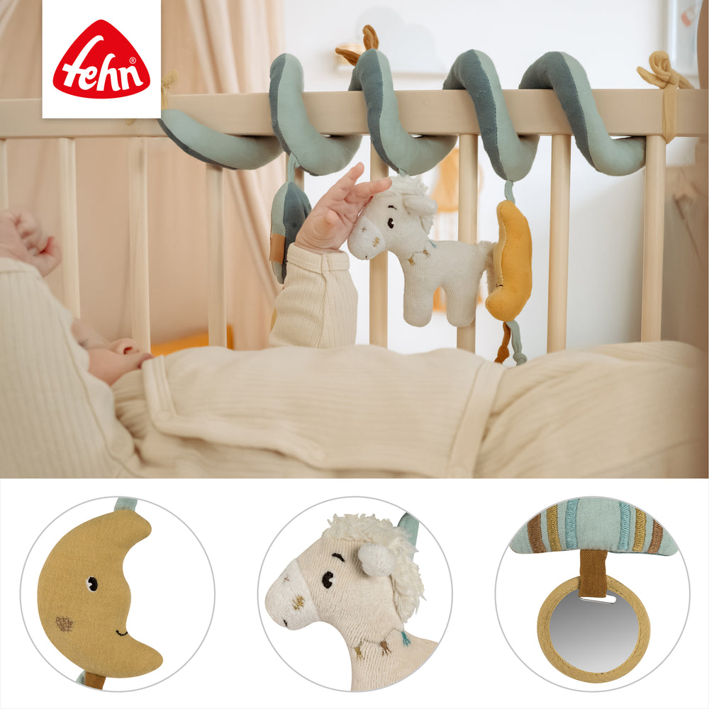 Details der Baby Activity-Spirale Pferd mit verschiedenen Spielelementen