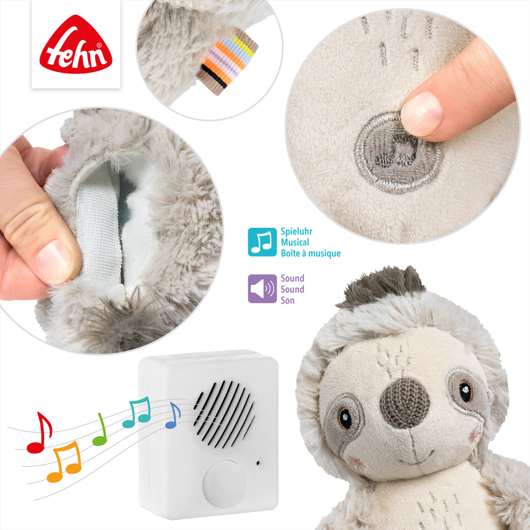 Details der Baby Einschlafhilfe Faultier mit Soundmodul und einfacher Bedienung