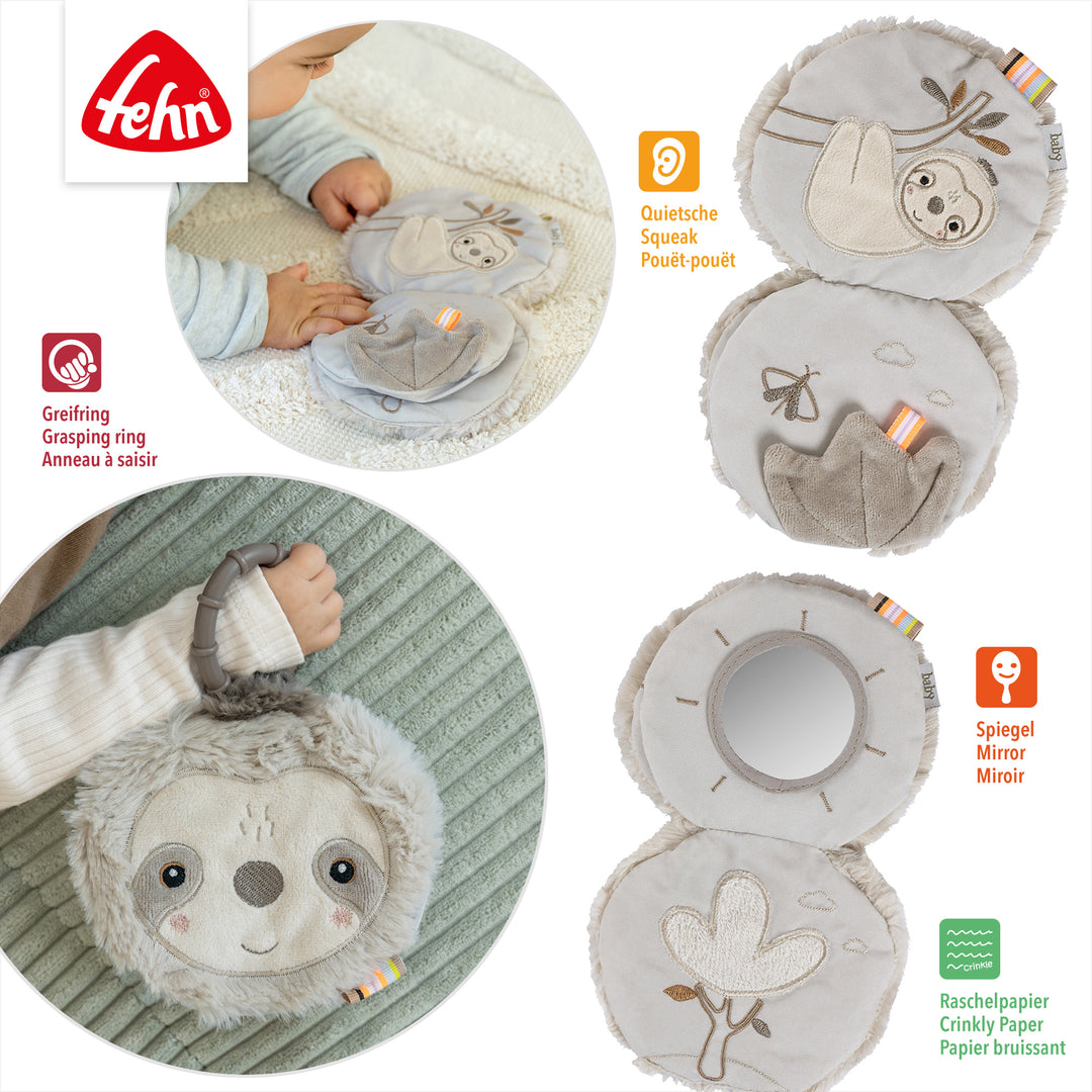 Innenseiten des Baby Stoffbuchs Faultier mit Spielelementen