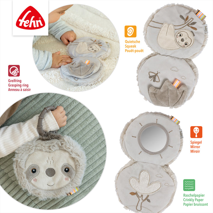 Innenseiten des Baby Stoffbuchs Faultier mit Spielelementen