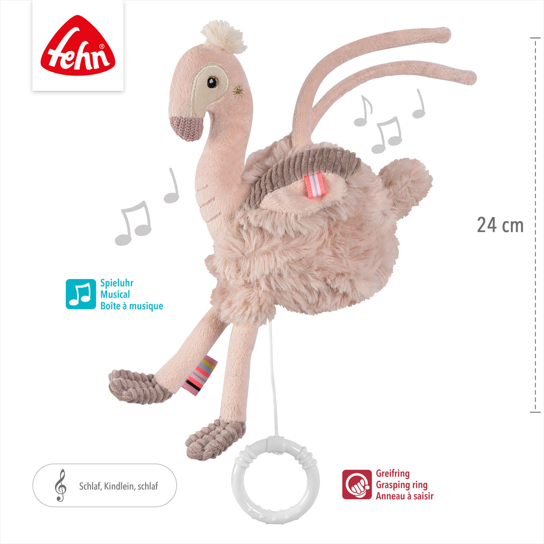 Baby Spieluhr Flamingo, 24 cm, mit Melodie "Schlaf, Kindlein, Schlaf"