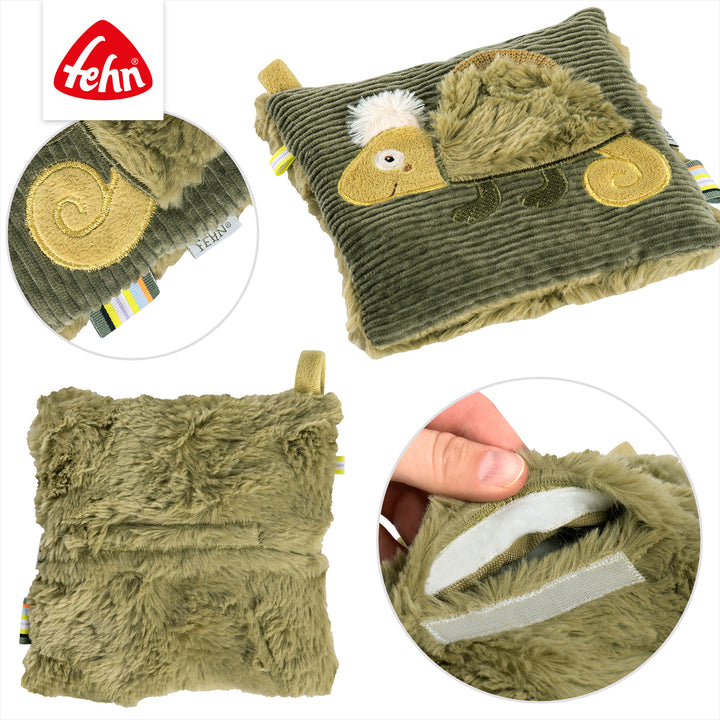 Details des Baby Kirschkernkissen Chamäleon mit Klettverschluss