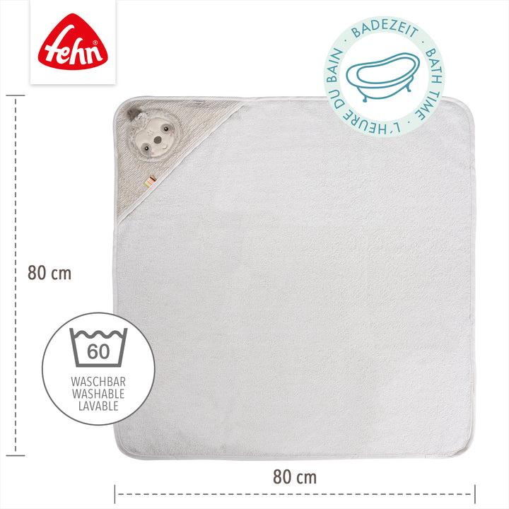 Baby Kapuzenbadetuch Faultier, 80 x 80 cm, waschbar bei 60°C