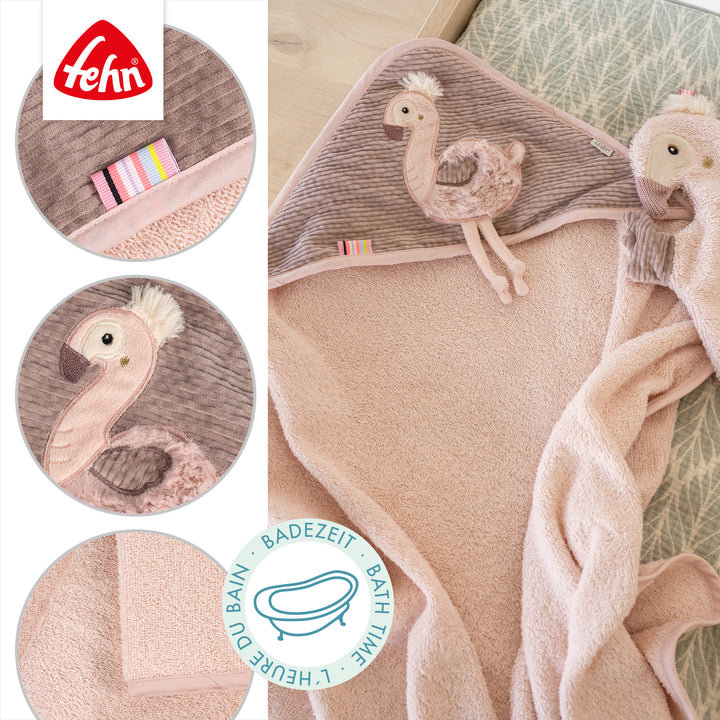 Details des Baby Kapuzenbadetuch Flamingo für die Badezeit