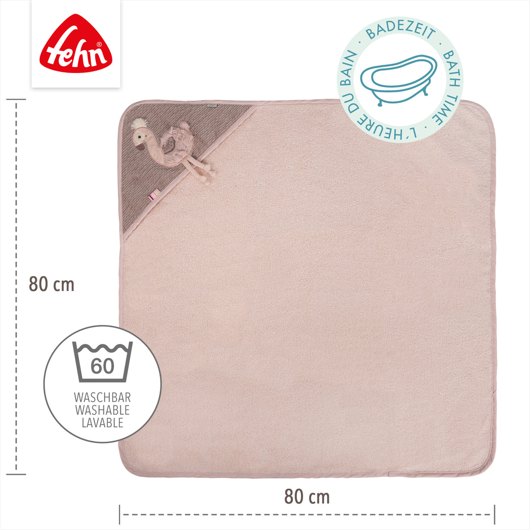 Baby Kapuzenbadetuch Flamingo, 80 x 80 cm, waschbar bei 60°C