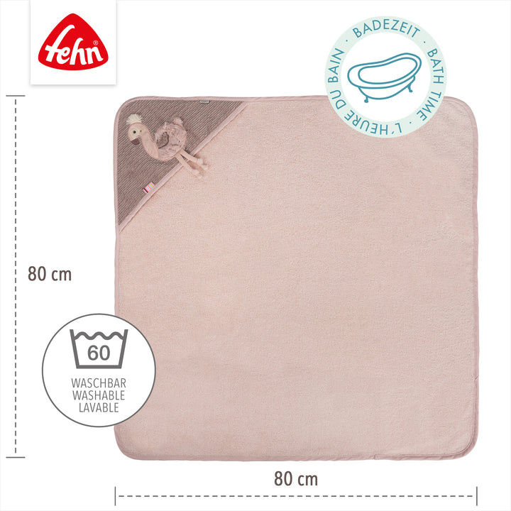 Baby Kapuzenbadetuch Flamingo, 80 x 80 cm, waschbar bei 60°C