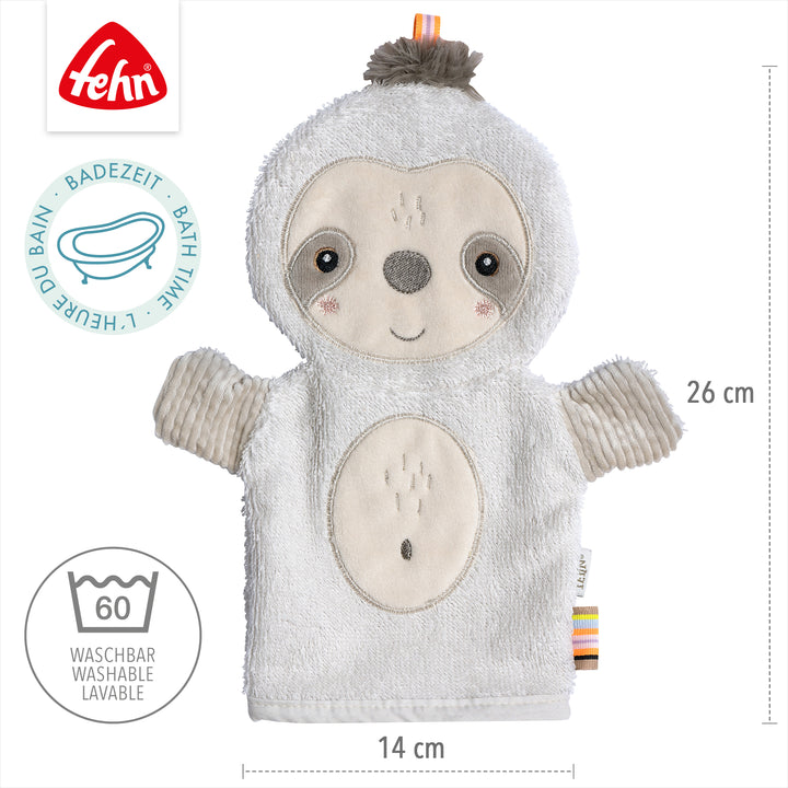 Baby Waschhandschuh Faultier, 26 x 14 cm, waschbar bei 60°C