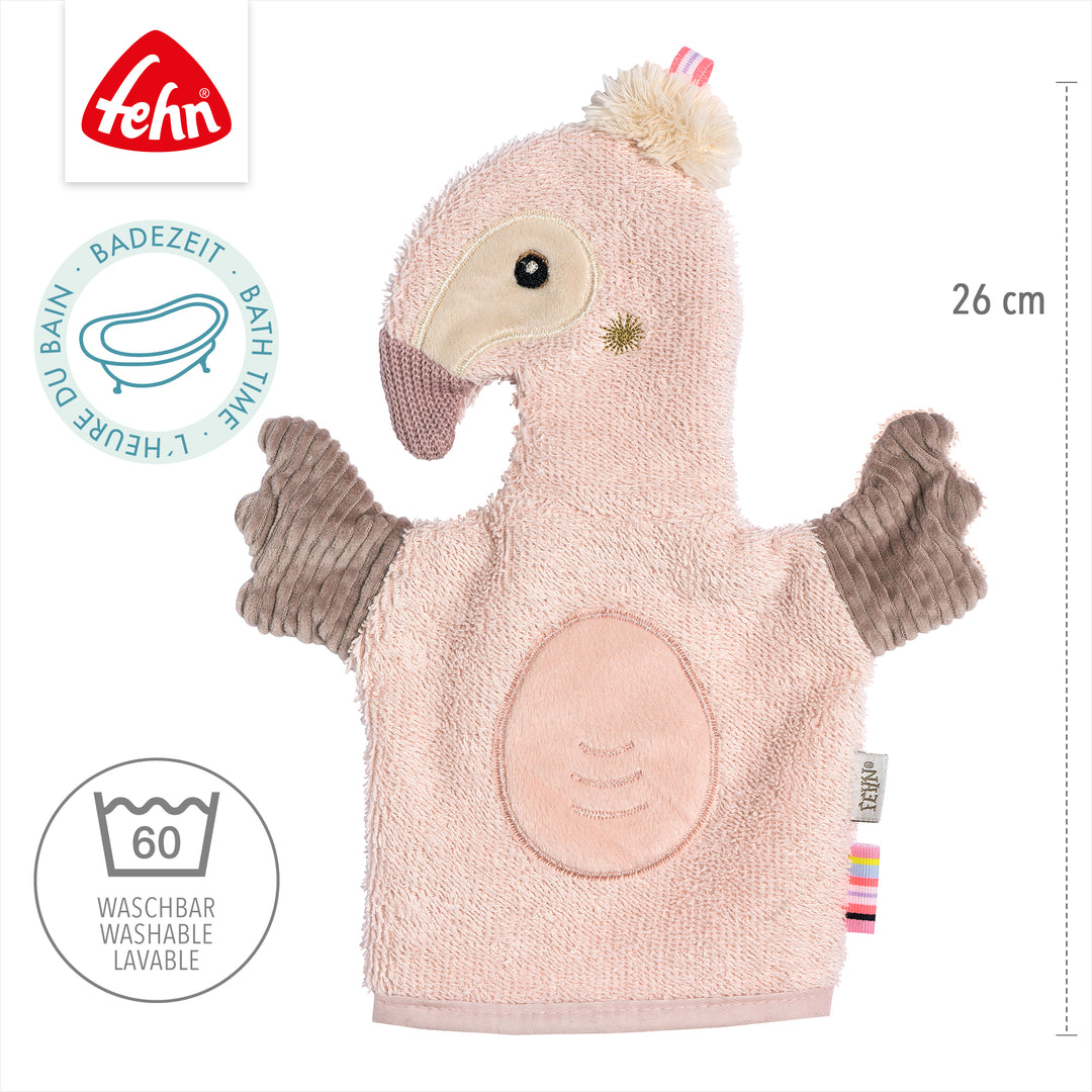 Baby Waschhandschuh Flamingo, 26 cm, waschbar bei 60°C