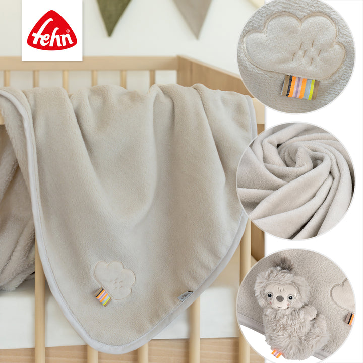 Details der Baby Kuscheldecke Faultier mit Applikation