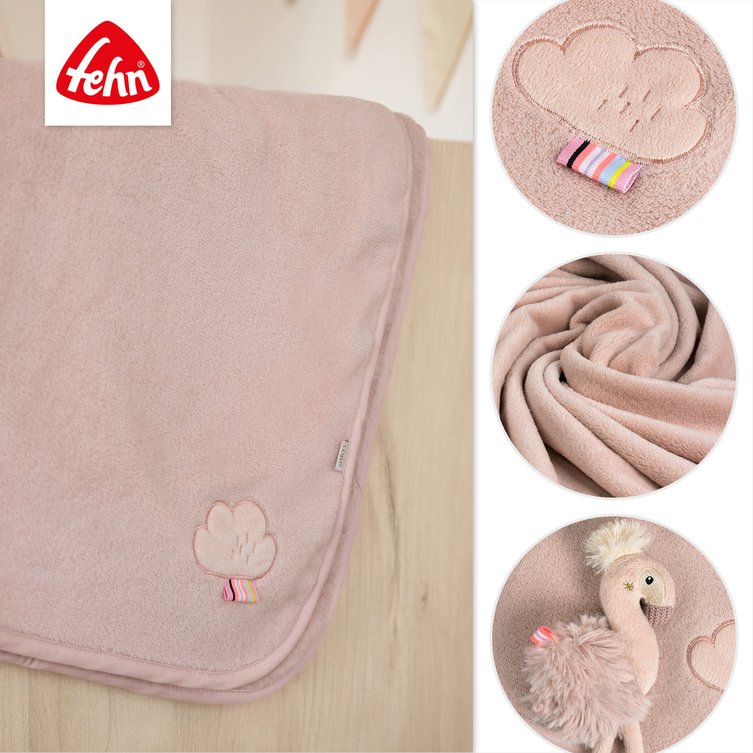 Details der Baby Kuscheldecke Flamingo mit Applikation