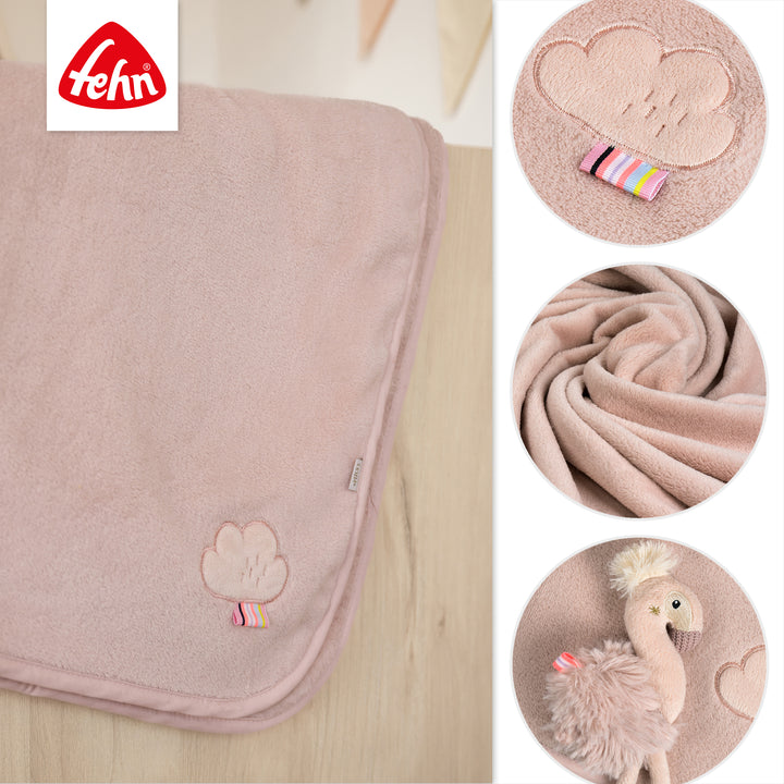 Details der Baby Kuscheldecke Flamingo mit Applikation