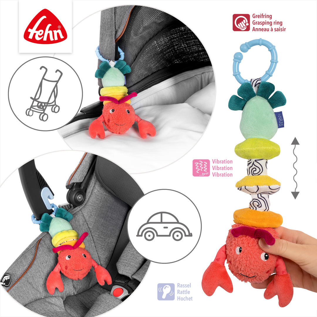 Baby Hummer mit Greifring, Vibration und Rassel an Babyschale befestigt
