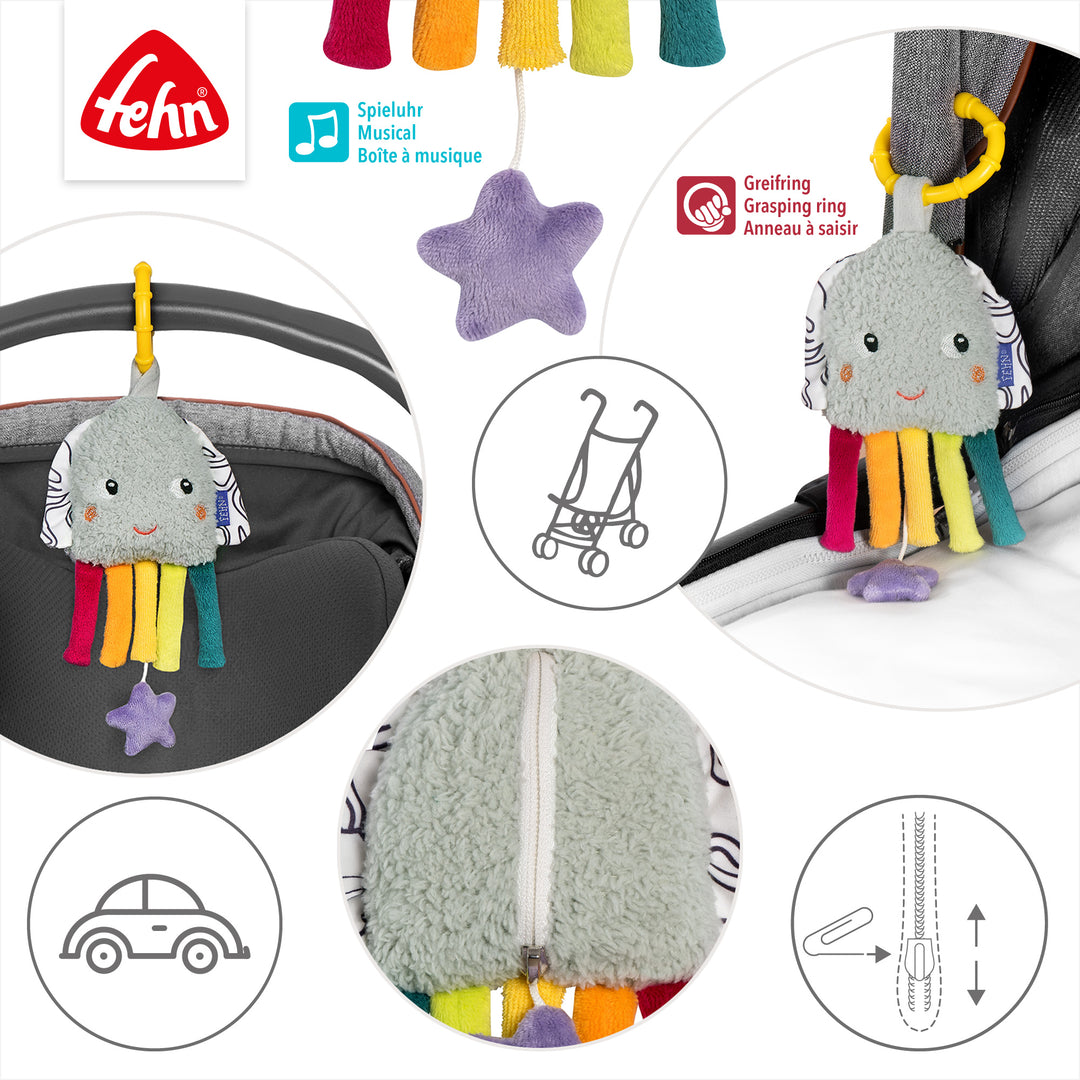Detailansicht der Baby Spieluhr Tintenfisch mit Reißverschluss
