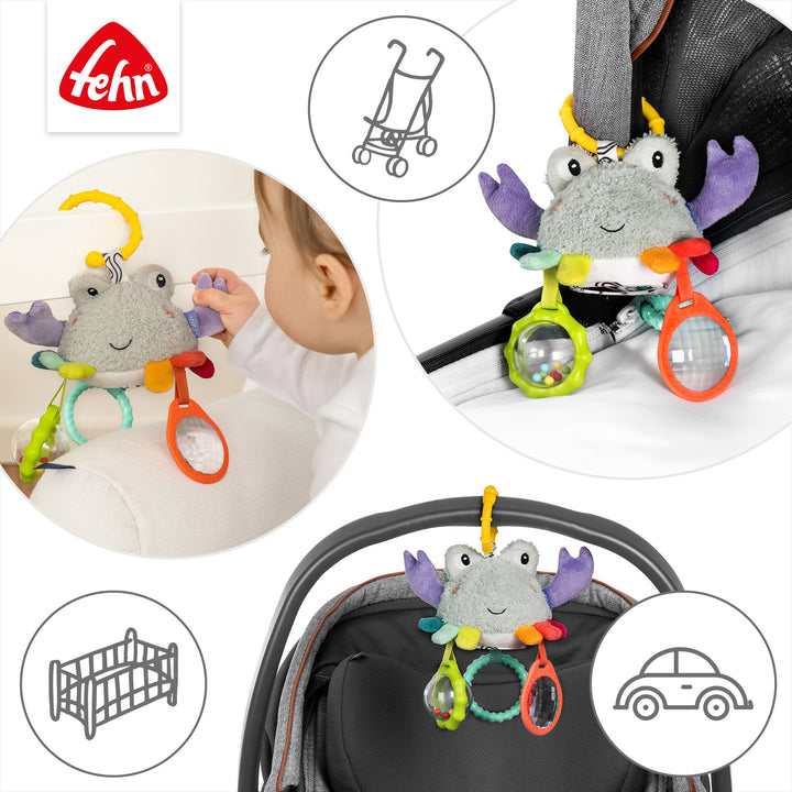 Baby Mini-Mobile-Krabbe an Babyschale und Kinderwagen befestigt