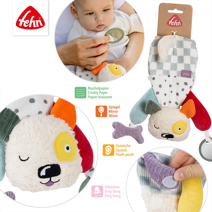 Details des Baby Activity-Hund mit Raschelpapier, Spiegel, Quietsche &amp; Glöckchen