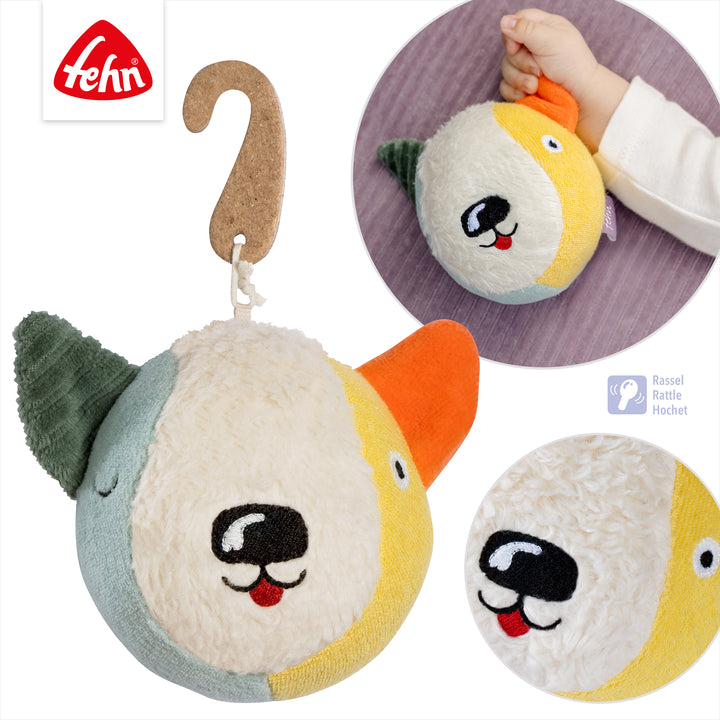 Details des Baby Stoffballs Hund mit integrierter Rassel
