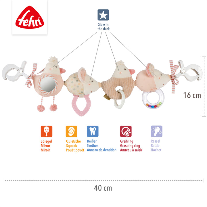 Baby Kinderwagenkette feehnLAND, 16 x 40 cm, mit Glow in the dark-Bestickung