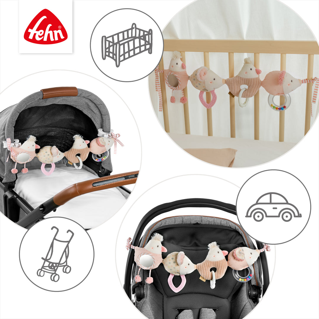 Kinderwagenkette feehnLAND an Babybett, Babyschale &amp; Kinderwagen befestigt