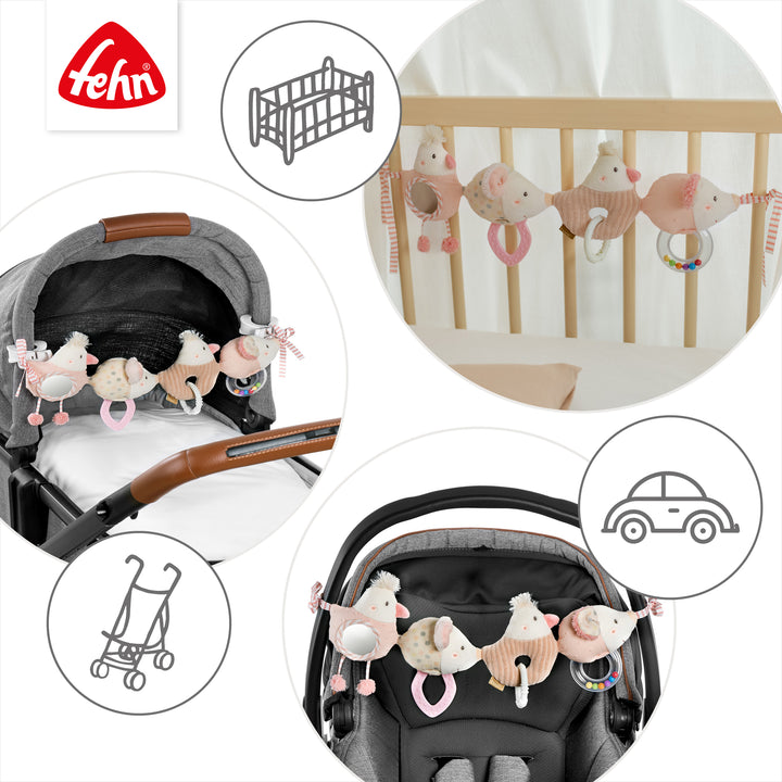 Kinderwagenkette feehnLAND an Babybett, Babyschale &amp; Kinderwagen befestigt