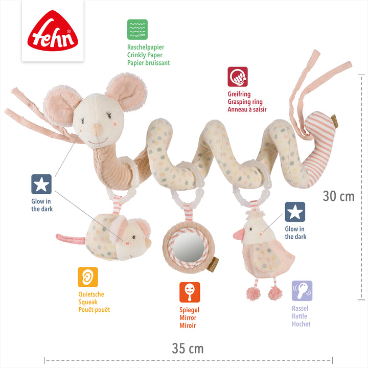 Baby Activity-Spirale Maus, 30 x 35 cm, mit Glow in the dark-Bestickung