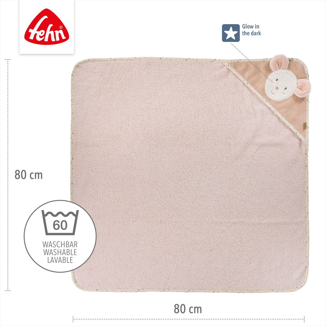 Baby Kapuzenbadetuch Maus, 80 x 80 cm, waschbar bei 60°C