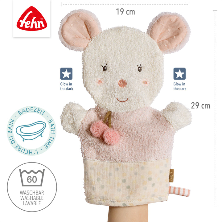 Baby Waschhandschuh Maus, 19 x 29 cm, waschbar bei 60°C