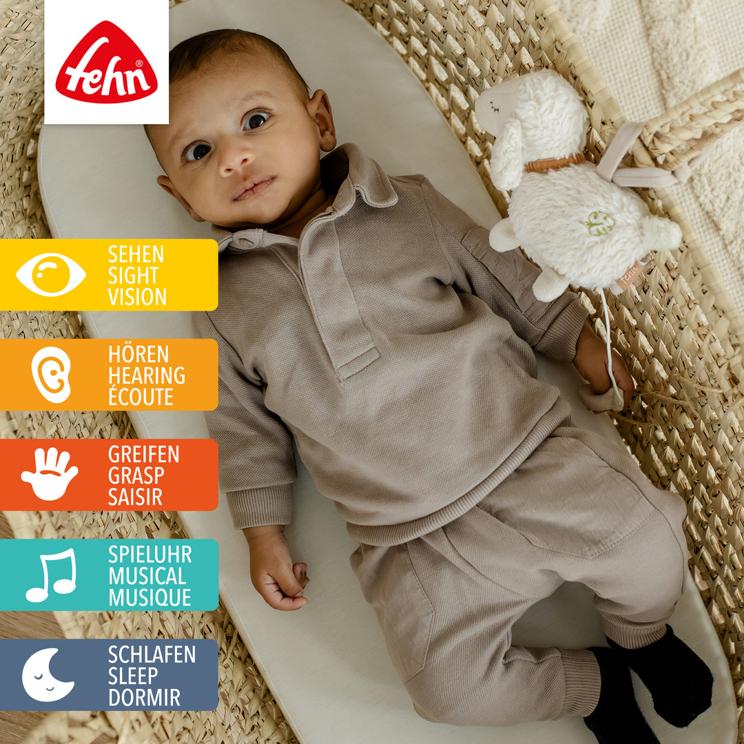 Baby Spieluhr Schaf an Korb befestigt