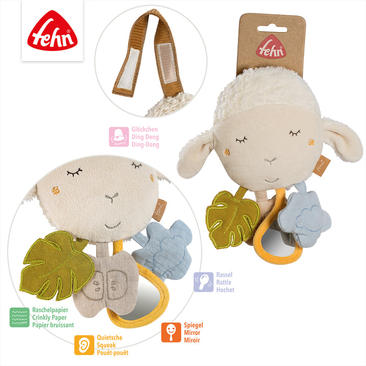 Details des Baby Activity-Schaf mit Glöckchen, Rassel, Spiegel, Quietsche &amp; Raschelpapier