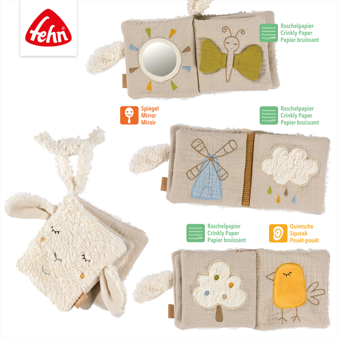 Innenseiten des Baby Stoffbuchs Schaf mit Spiegel, Quietsche &amp; Raschelpapier
