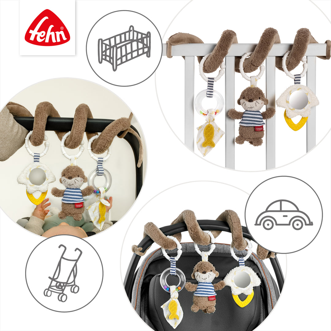 Baby Activity-Spirale Otter an Babybett, Babyschale und Kinderwagen befestigt