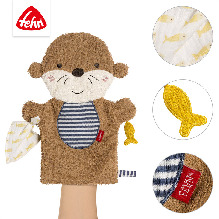 Details des Baby Waschhandschuhs Otter aus weichem Frottee
