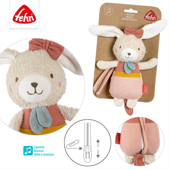 Detailansicht der Baby Spieluhr Hase mit Reißverschluss