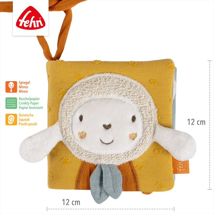 Baby Stoffbuch Schaf mit Spiegel, Quietsche &amp; Raschelpapier, 12 x 12  cm