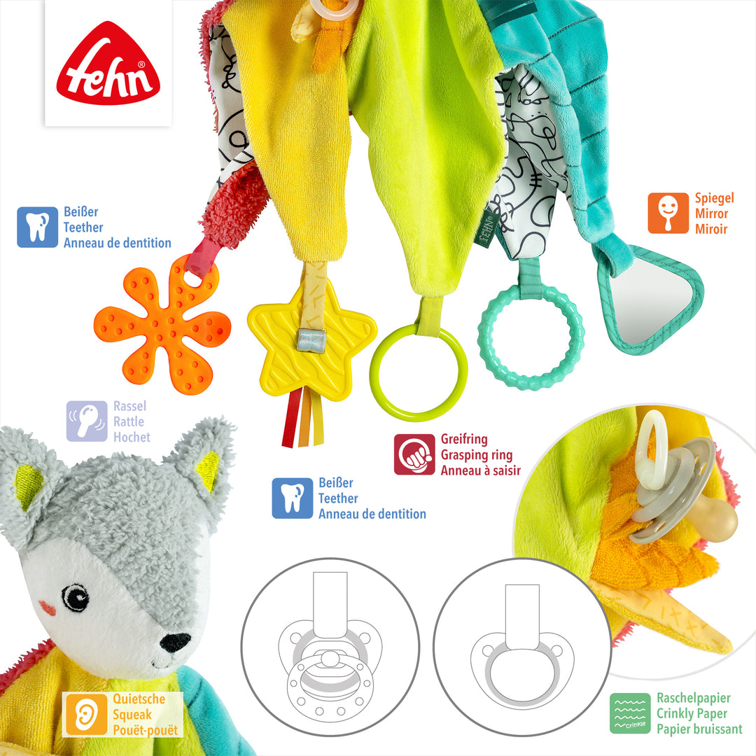 Baby Schmusetuch Fuchs mit Schnullerring und Spielfunktionen