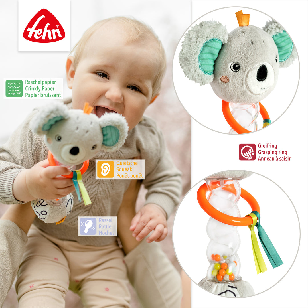 Details des Regenmachers Koala mit verschiedenen Spielelementen