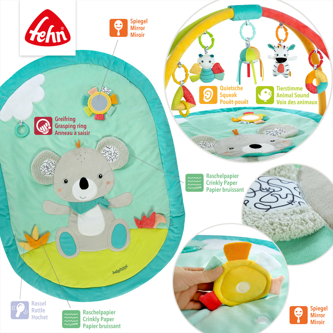 Details der 3-D-Activity-Decke Koala mit verschiedenen Spielelementen