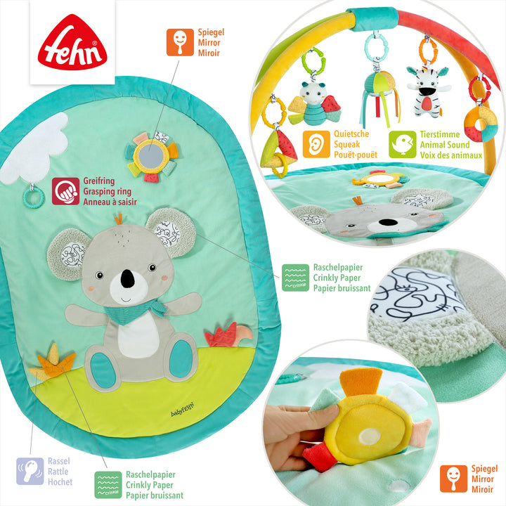 Details der 3-D-Activity-Decke Koala mit verschiedenen Spielelementen