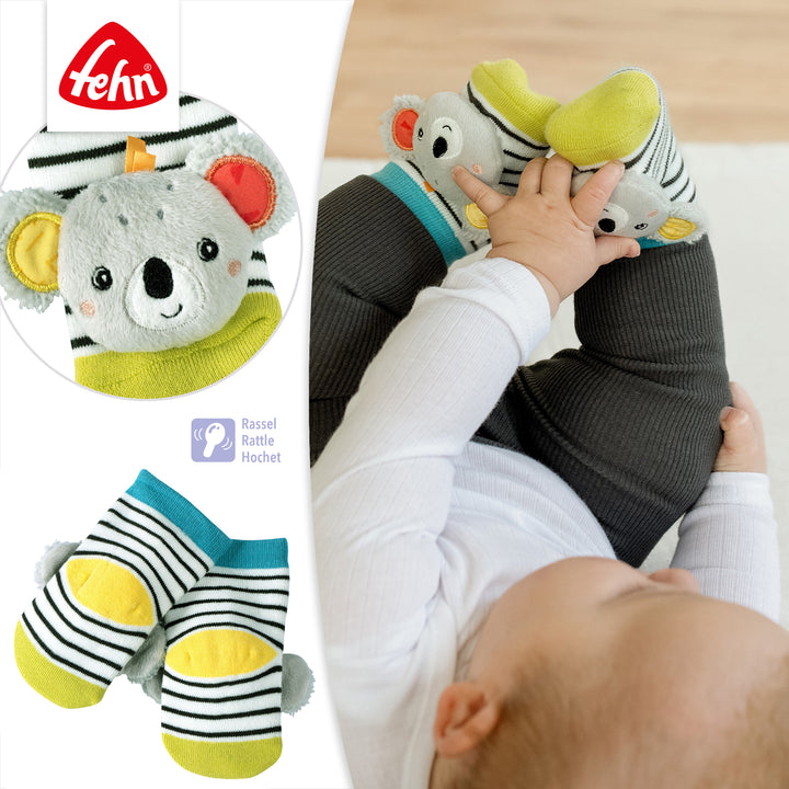 Details der Baby Rasselsocken Koala mit integrierter Rassel