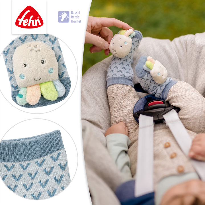 Details der Baby Rasselsocken Oktopus mit integrierter Rassel