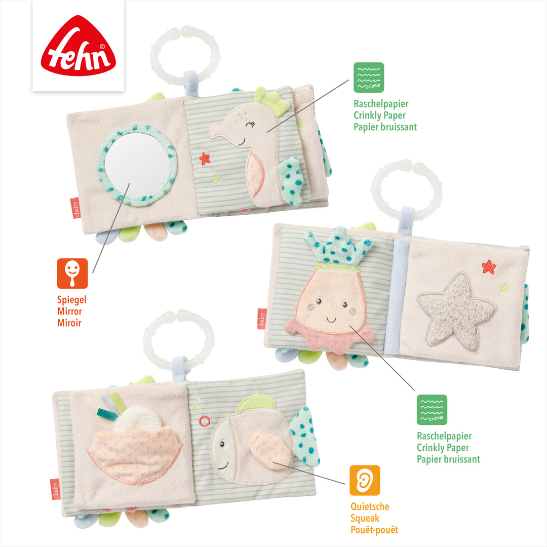 Innenseiten des Baby Stoffbuchs Oktopus mit Spiegel, Quietsche und Raschelpapier