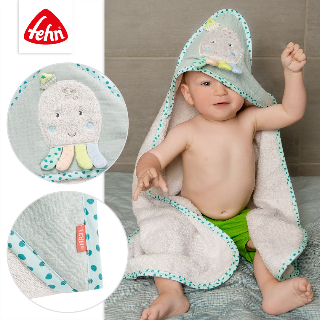 Details des Baby Kapuzenbadetuch Oktopus aus weichem Frottee