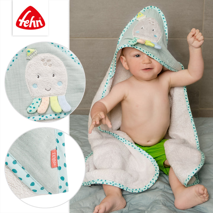 Details des Baby Kapuzenbadetuch Oktopus aus weichem Frottee